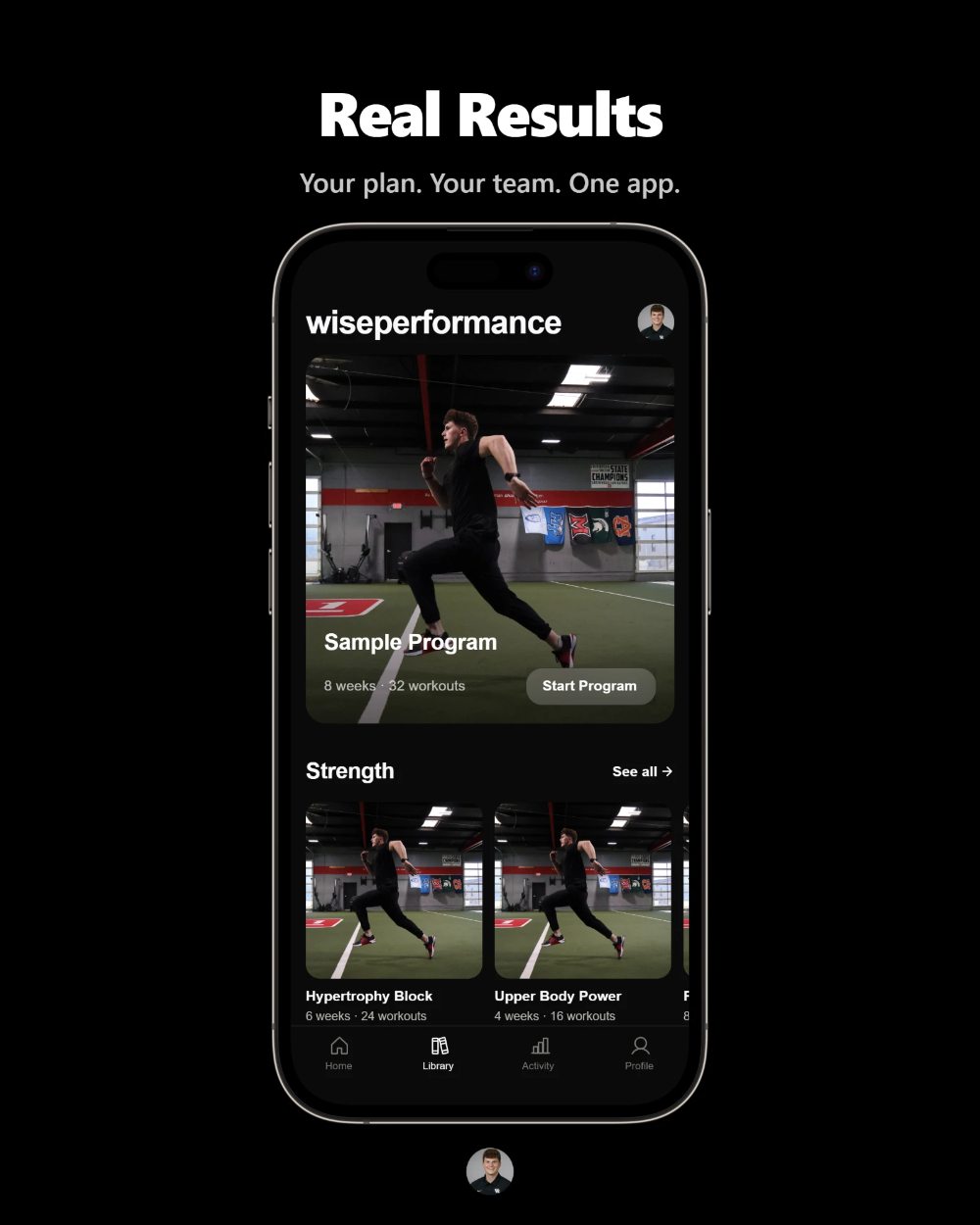 The Wise Performance app showing a training program library
